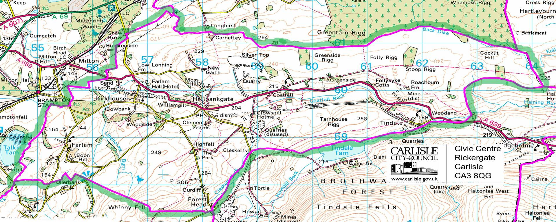 Farlam Parish outline on Ordnance survey map